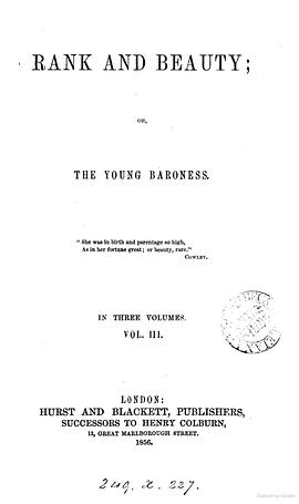Rank and Beauty; Or, the Young Baroness
