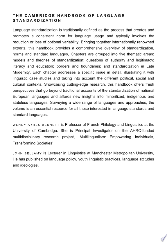 The Cambridge Handbook of Language Standardization