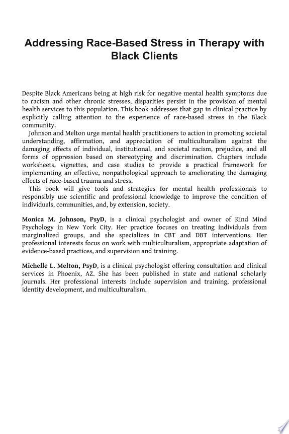 Addressing Race-Based Stress in Therapy with Black Clients