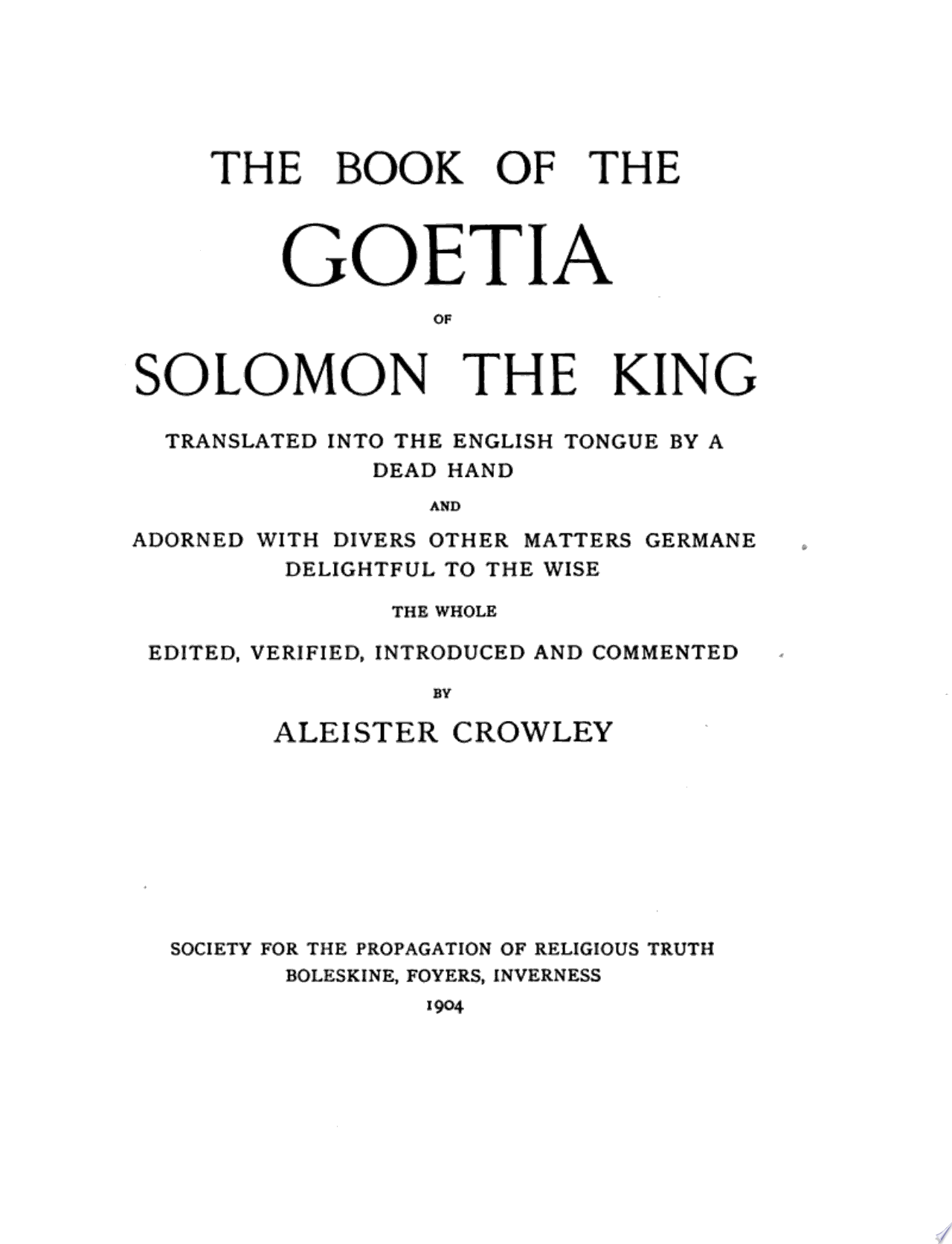 The Book of the Goetia of Solomon the King