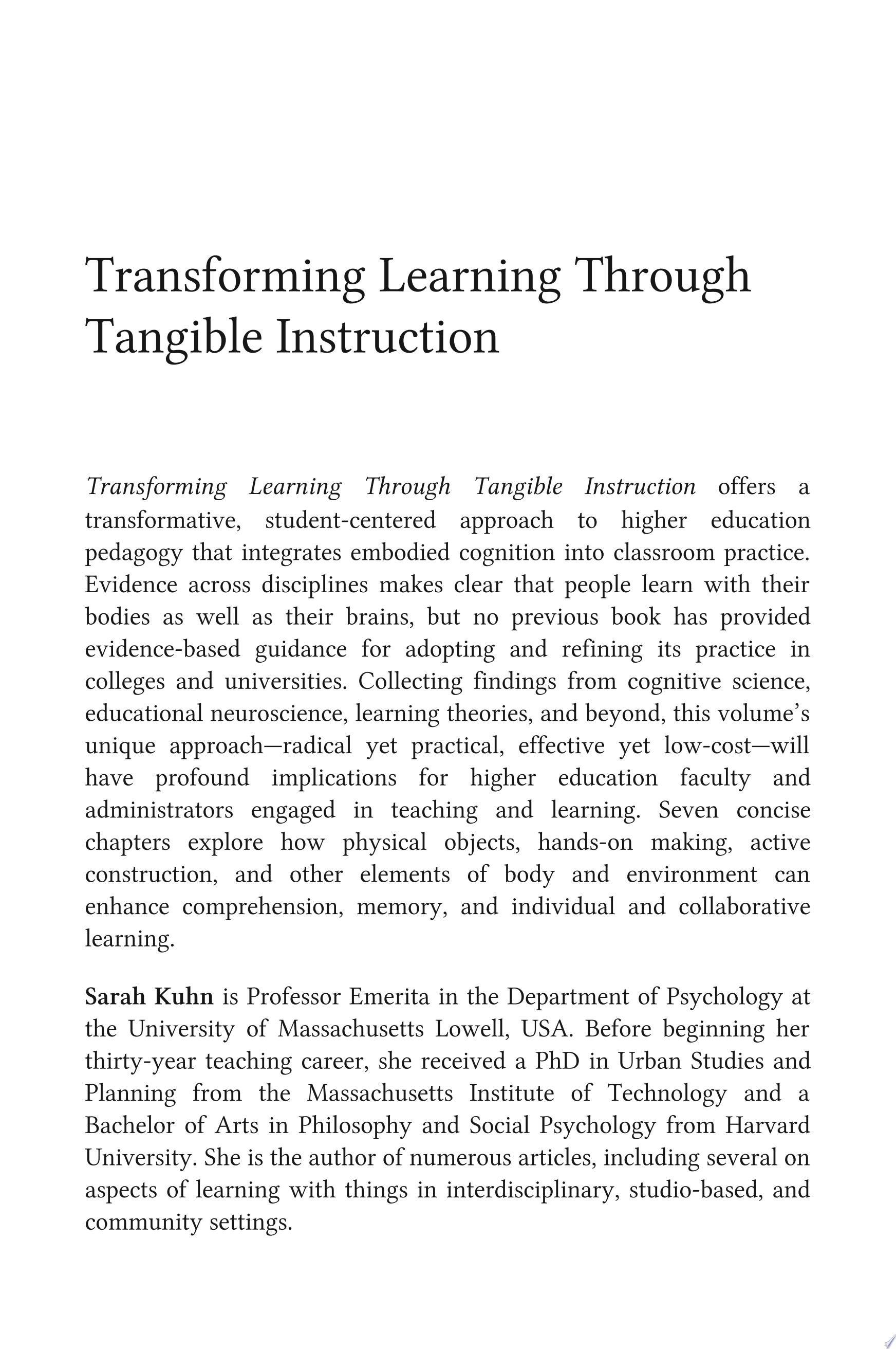 Transforming Learning Through Tangible Instruction